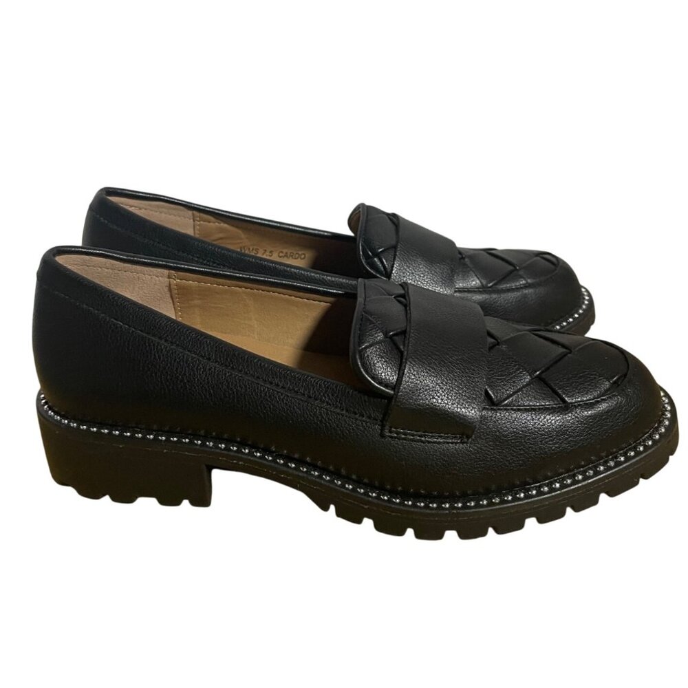 DV Cardo Loafers Womens Size 7.5 Black Braided Slip-On Toe Lug Sole Casual Shoes